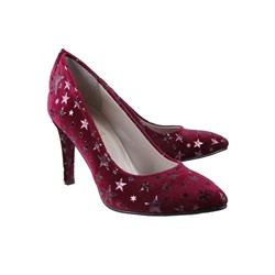 Christmas Bordo  Yıldızlı Kadife Stiletto